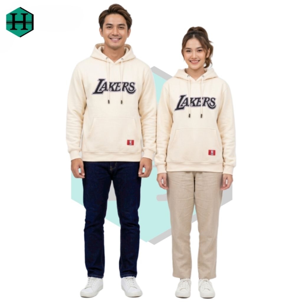 Jaket Hoodie Sweater Lakers Unisex Couple Cream/Krem