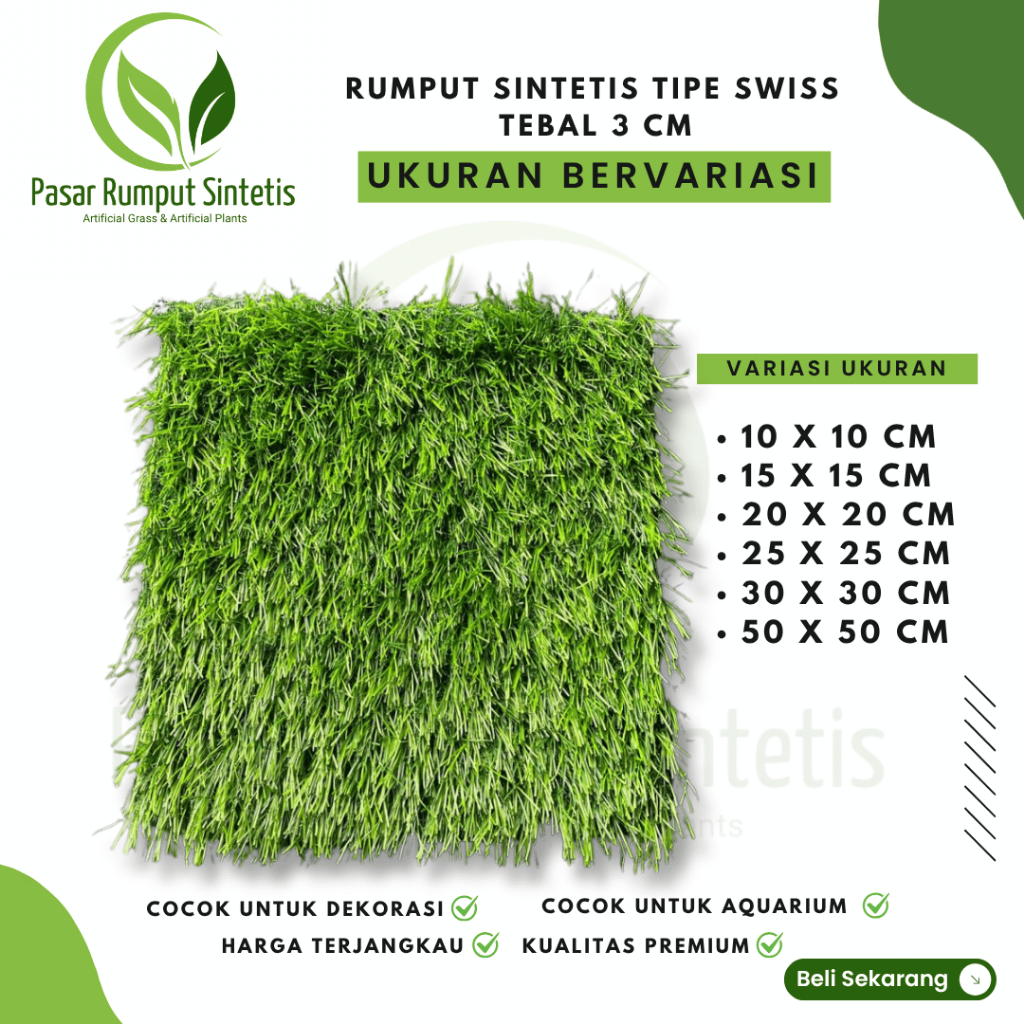 Rumput Sintetis Tipe Swiss Tebal 3 cm / Ukuran Variasi / Rumput Sintesis Swiss / Artificial Grass / 