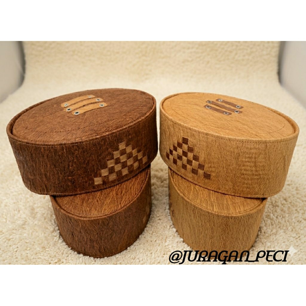 PECI SONGKOK KULIT KAYU WARU | MOTIF ANYAMAN PIRAMID |100%kulit kayu asli
