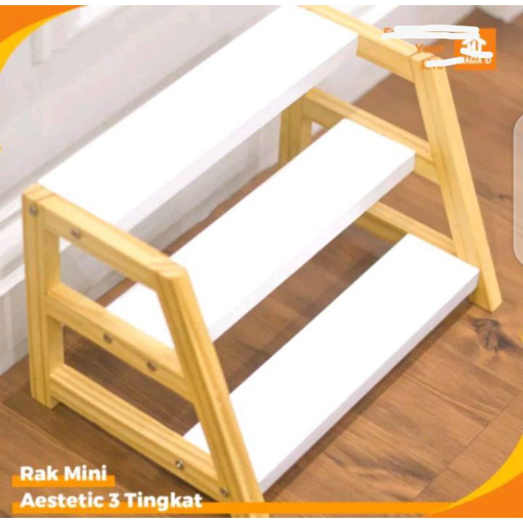 Rak bumbu 3 susun kecil putih kaki kayu