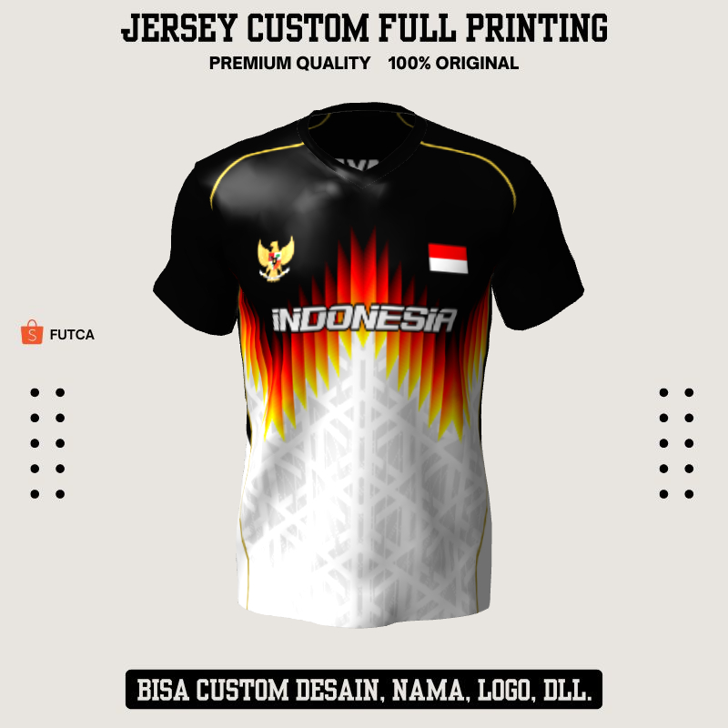 Kaos Jersey Futsal Hitam Putih Abu Orange Motif Geometris 642 - Bisa Custom Nama