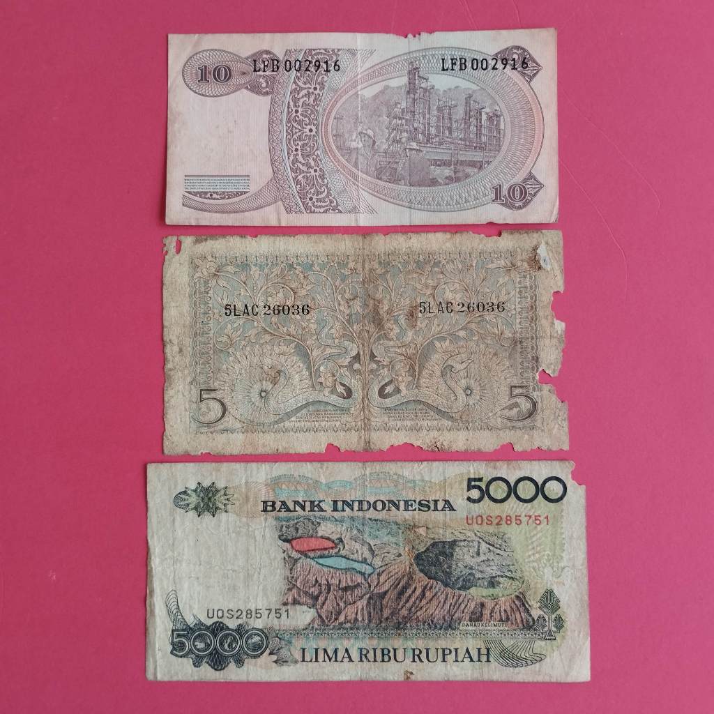 Uang Kuno Kertas Rp 5, Rp 10 Dan Rp 5000 UK 042