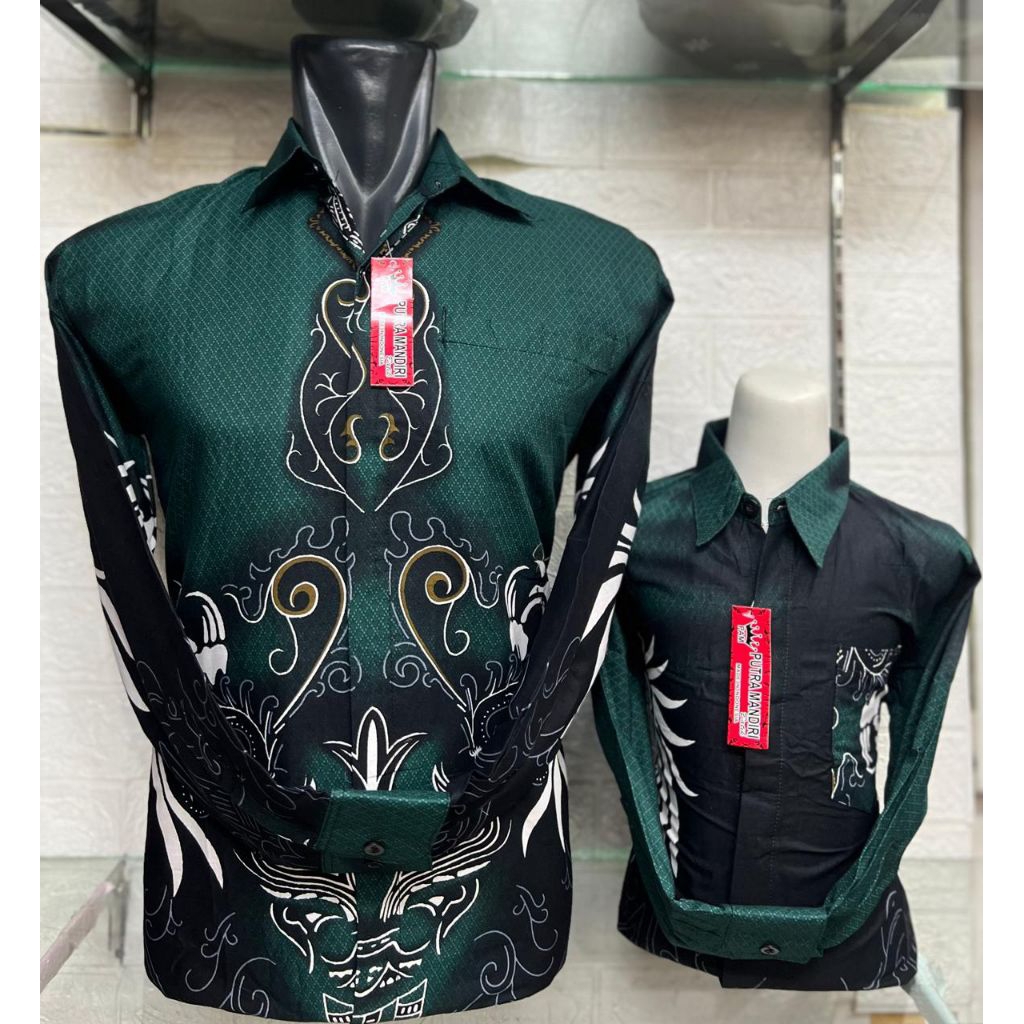 Grosir Batik Jakarta,Couple Batik Ayah dan Anak Laki Laki Lengan Panjang Katun Premium Warna Hijau B