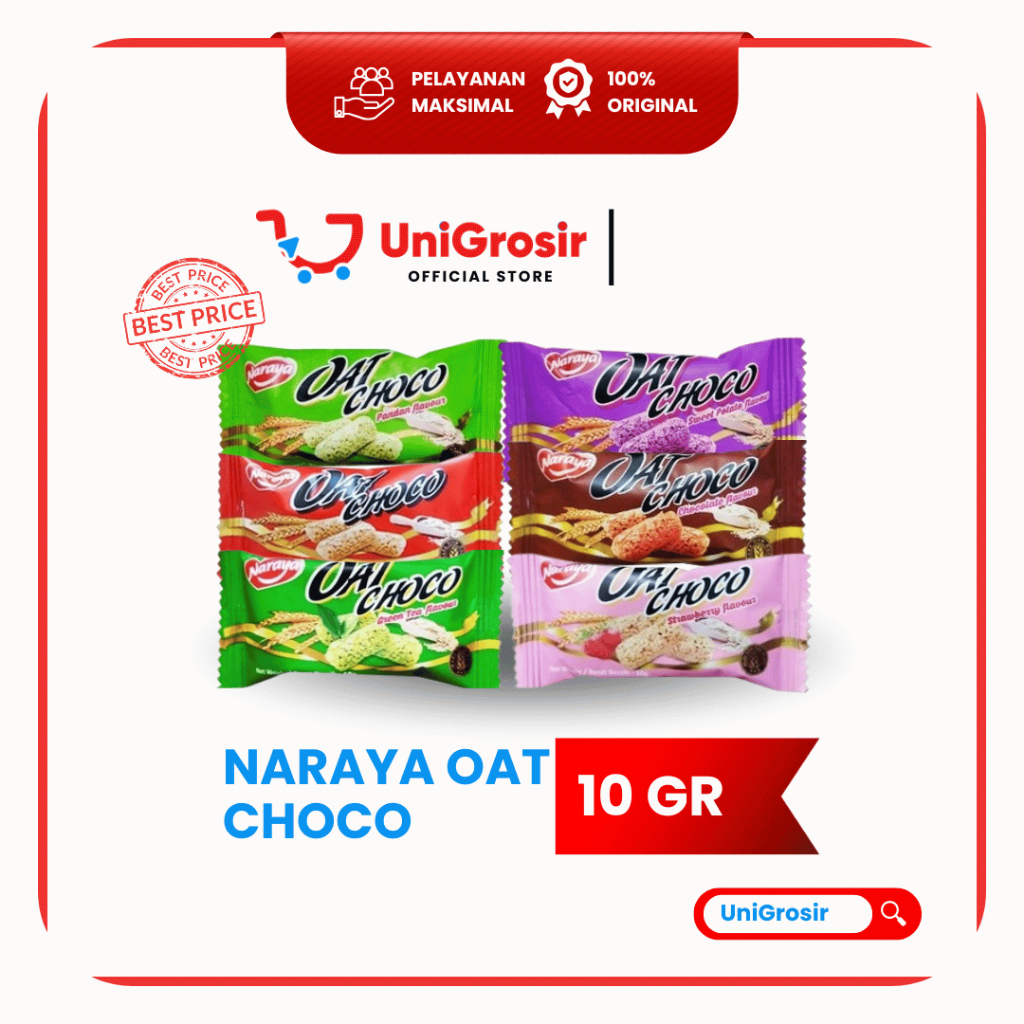 [UNIGROSIR] NARAYA OAT CHOCO ECER ORIGINAL PANDAN STRAWBERRY SWEET POTATO ~10 gram