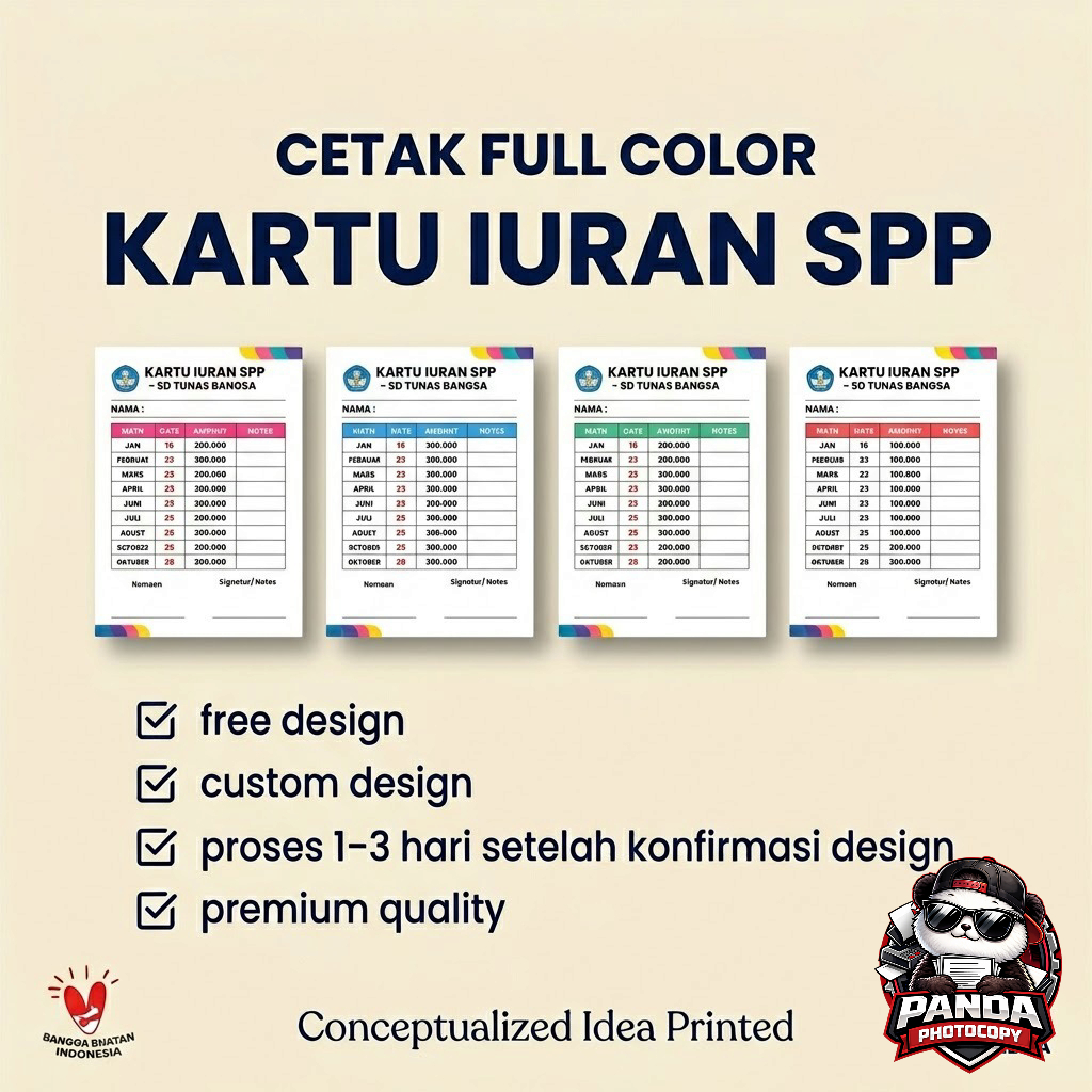 KARTU IURAN SEKOLAH - SPP - INFAQ - KARTU NGAJI ISI 50 Pcs LANGSUNG JADI