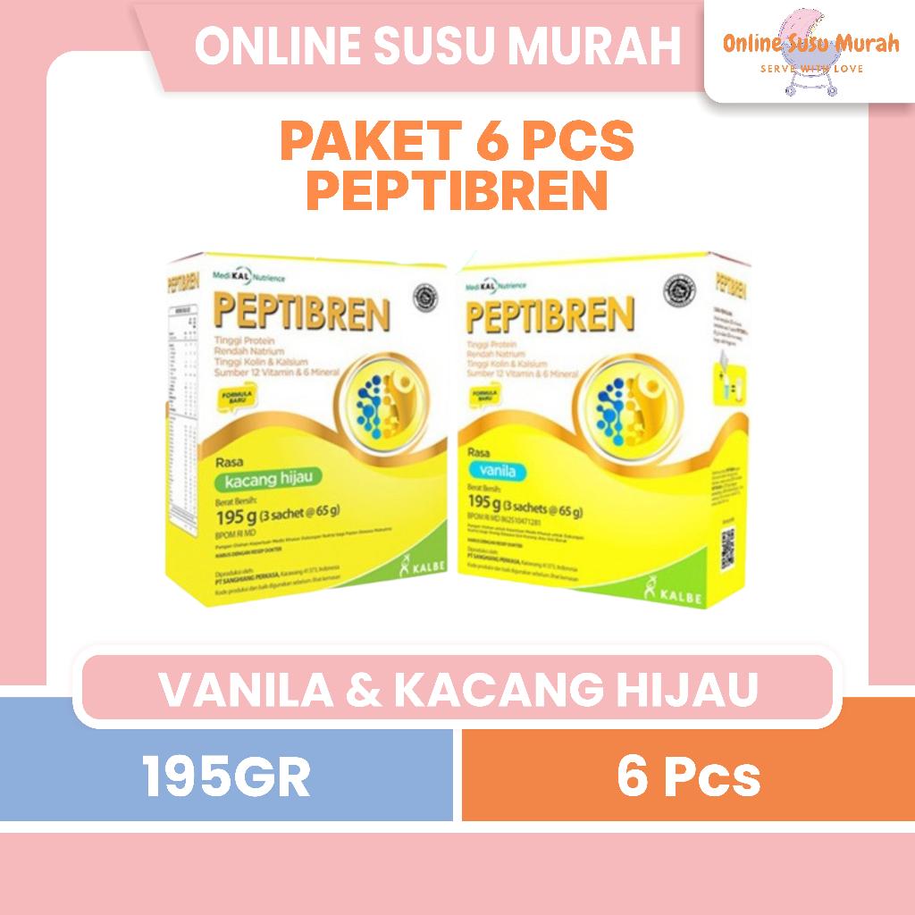 PEPTIBREN PAKET 6 KOTAK VANILLA KACANG HIJAU 195 GR SUSU DEWASA 195GR SSKD