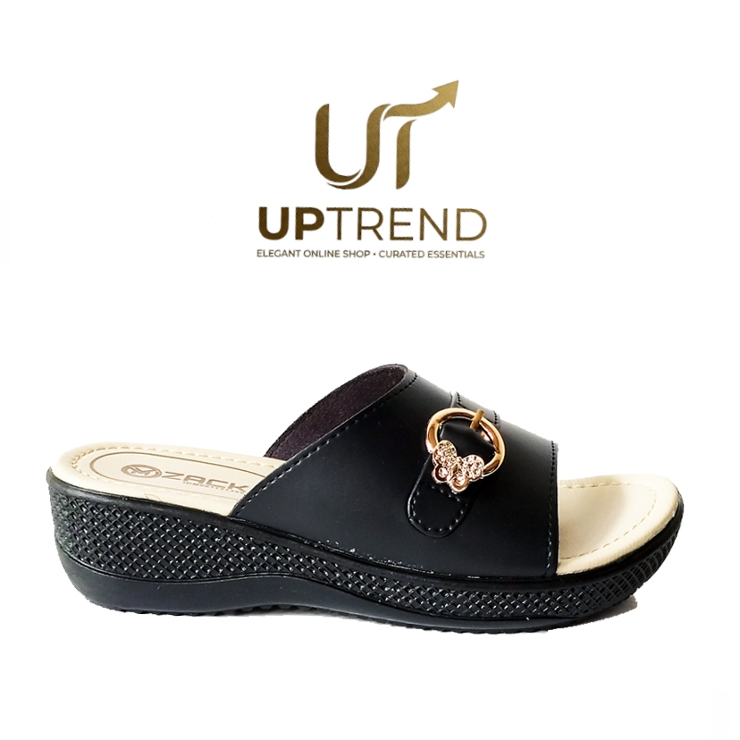 UPPTREND 38-42 Sandal Wanita Wedges Selop Trendy Hitam Casual Jumbo "Sabuk"