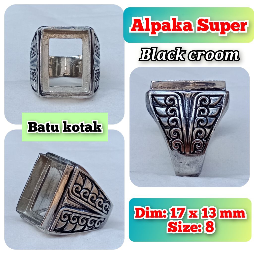 emban batu akik dan permata alpaka super ukir model kotak.18