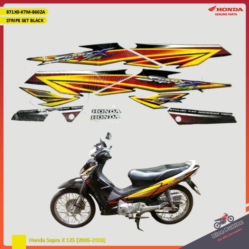 Stiker Body Honda Supra X 125 Hitam/871X0KTM860ZA/STRIPE SET BLACK