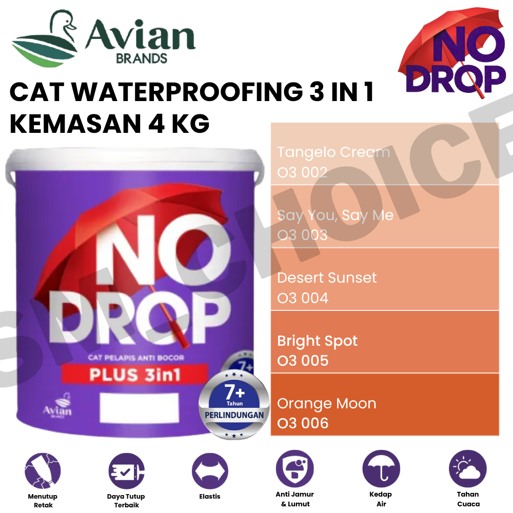 AVIAN NO DROP PLUS 3IN1 4KG CAT WATERPROOFING OREN / ORANGE MELOM MUSK 4KG NODROP CAT EKSTERIOR 4KG