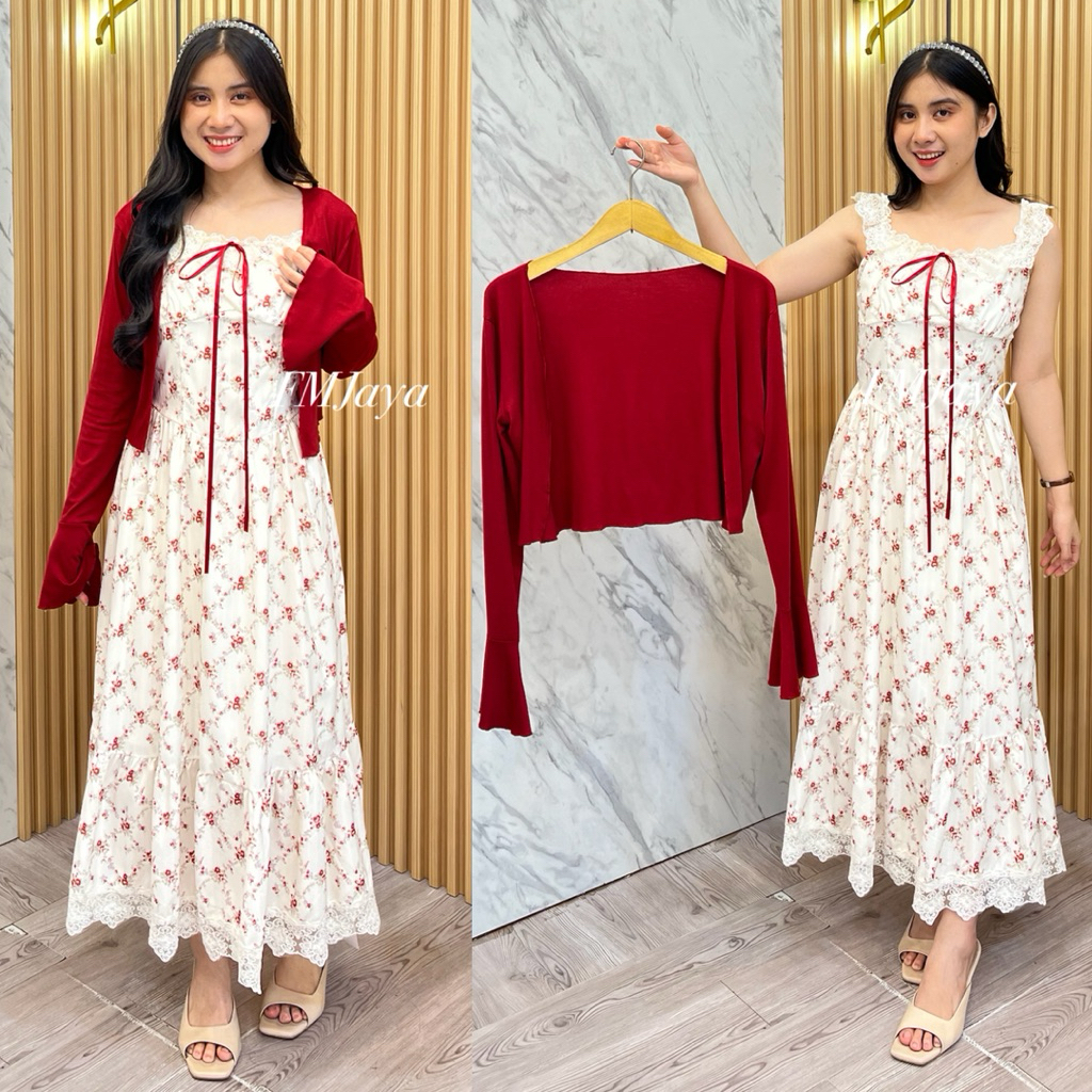 DRESS + OUTER WANITA 829 || ONE SET WANITA || DRESS MOTIF BUNGA || DRESS BUNGA + OUTER || DRESS WANI
