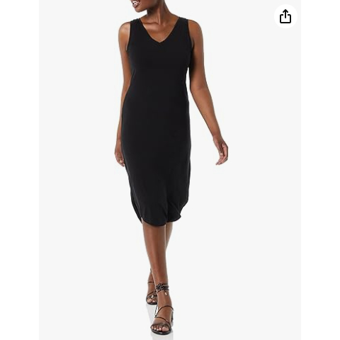 Amazon Essentials Women's Jersey Regular-Fit Sleeveless V-Neck Midi Dress
