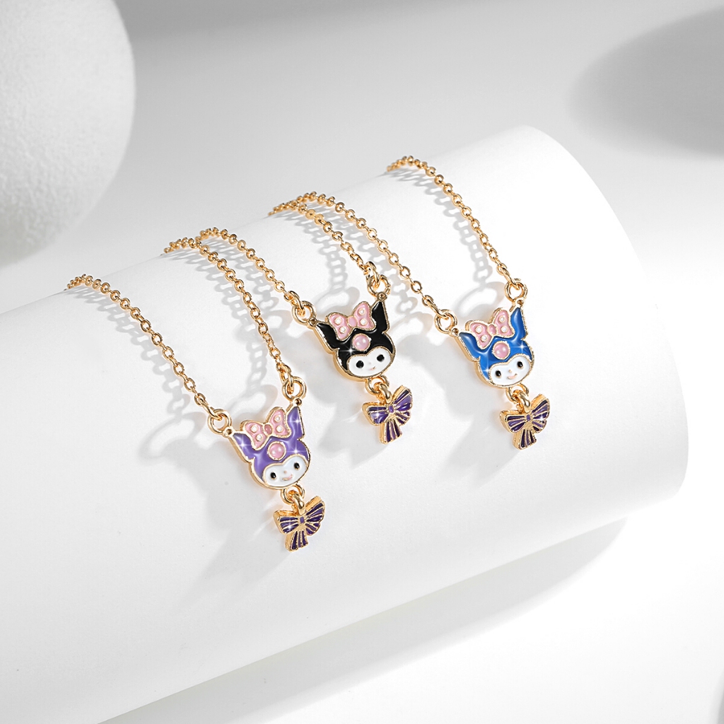 Lanme Jewelry Kalung Anak Lucu Kuromi Kartun Titanium Anti Luntur Lapis Emas Perhiasan Anak Perempua