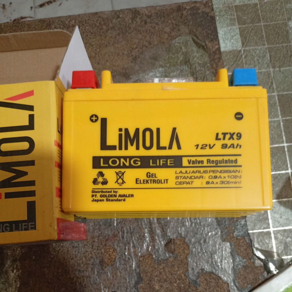 Aki ninja 250 fi / 250 lama merk limola dan JJET BATT YTX9-BS made in thailand