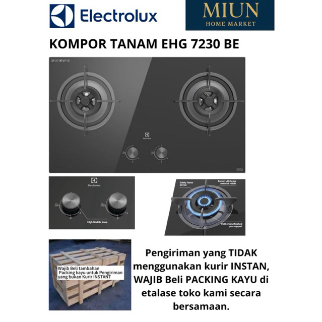 Kompor tanam gas electrolux EHG 7230 BE EHG7230BE 2 Tungku