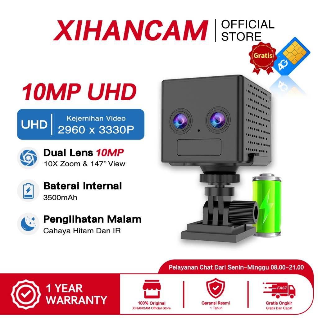 XIHANCAM 10MP CCTV Mini Sim Card 4G Zoom 10X Dual Lens Kamera CCTV Mini Tersembunyi Tanpa Kabel Kone