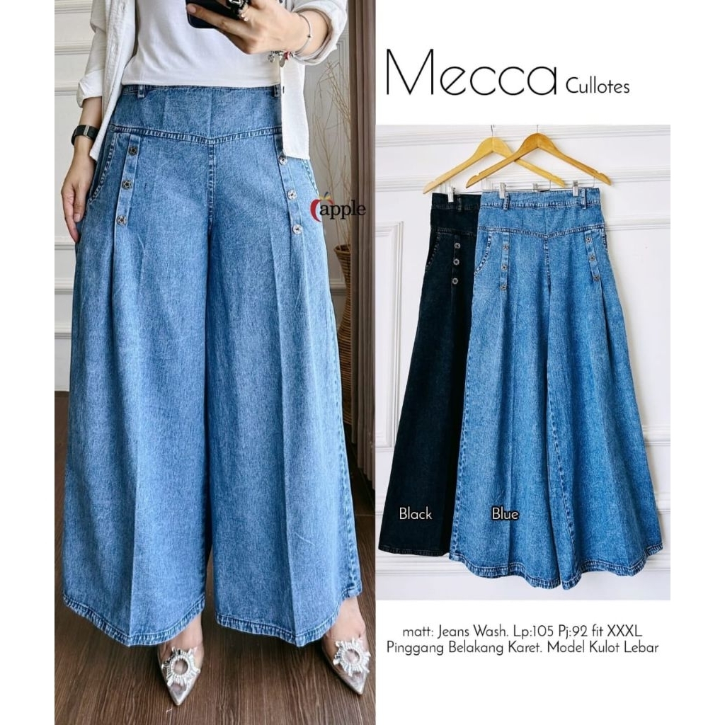 Celana Kulot Jeans Wanita Paula Jumbo dengan Bahan Lembut dan Nyaman/Mecca cullotes jeans wash full 