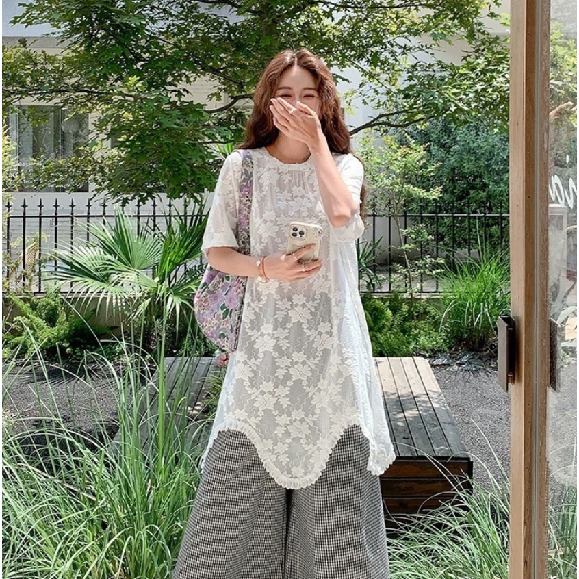 Setelan Baju Lace Dan Celana Santai Lebaran Idul Adha Simple Mewah Setelan Wanita Lace Brokat Celana