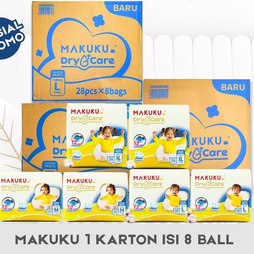 Popok Celana Bayi Makuku Dry Care 1 karton isi 8- Anti Gumpal, Cepat Kering, Nyaman
