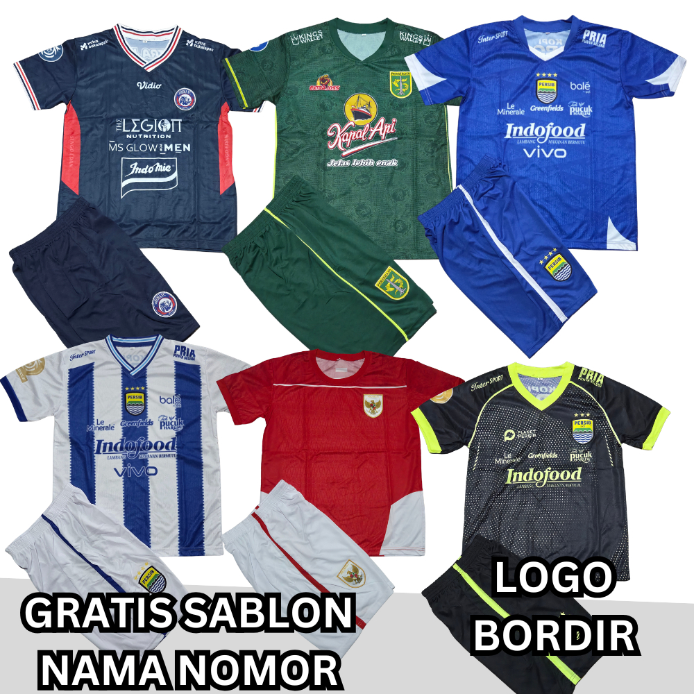 AURI SPORT GRATIS CUSTOM NAMA NOMOR SETELAN BAJU BOLA JERSEY ANAK PERSEBAYA AREMA PERSIB UMUR 7-12 T