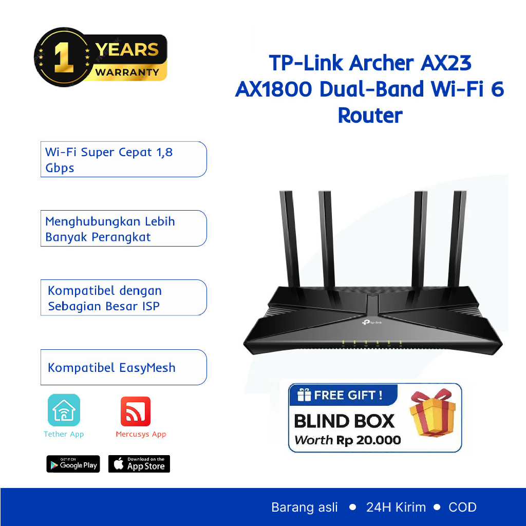 TP-Link Archer AX23 | AX1800 Wi-Fi 6 Router | Dual-Band | Gigabit | Mesh | Access Point | AX10 AX12