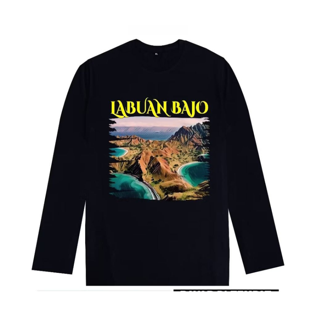 KAOS LENGAN PANJANG LABUAN BAJO MOTIF KOTAK FOTO TULISAN KUNING