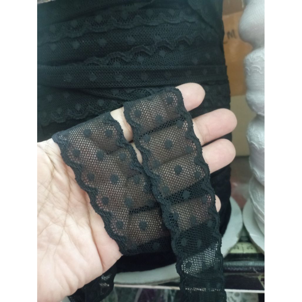 RENDA MELAR UK 3,5 CM  JUAL PER METER /RENDA  HITAM PUTIH