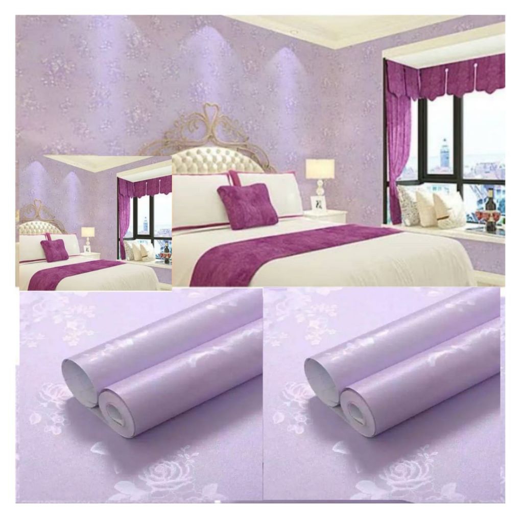 WALPAPER STIKER DINDING KAMAR DAN RUANG TAMU MOTIF EMBOS UNGU / WALLPAPER DEKORASI