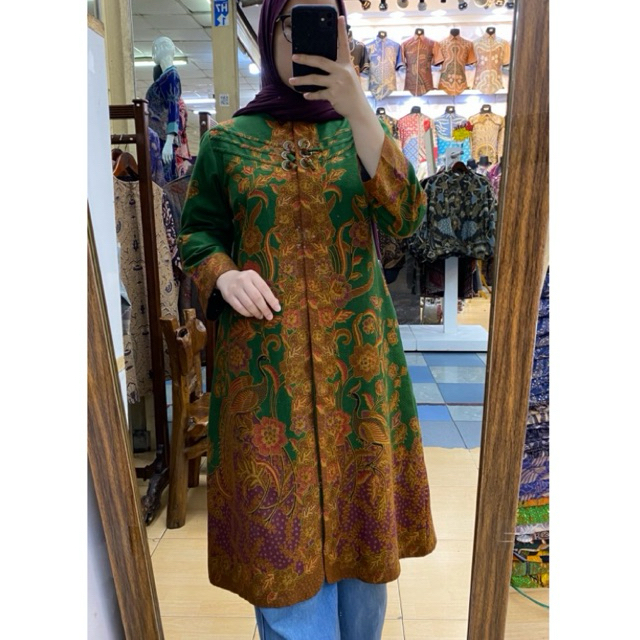 Tunik K.6 motif baru hijau modern - Tunik batik bahan doby premium