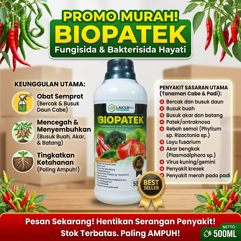 PROMO MURAH Fungisida & Bakterisida Hayati BIOPATEK isi 500ML Obat Semprot Bercak dan busuk daun Cab