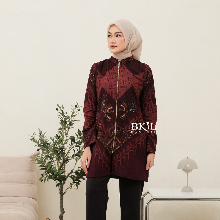 KANTHIL Tunik Batik Lapis Trikot Zipper Depan Tunik Mayangsari