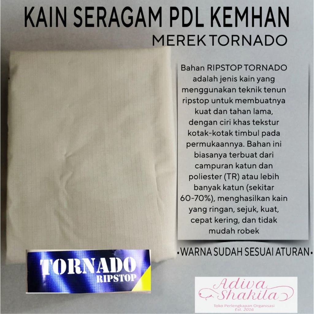 ADIVA - KAIN SERAGAM PDL KEMHAN RIPSTOP MEREK TORNADO MOTIV KOTAK