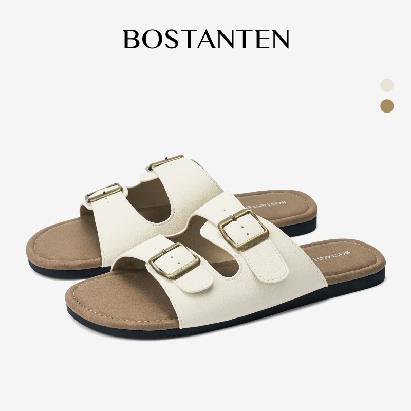 BOSTANTEN Sandal Flat Sepatu Wanita Setengah Terbuka Sol Karet Anti Slip Serbaguna Flat Sendal [LuxC