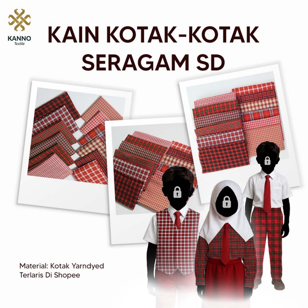 KAIN KOTAK KATUN YARNDYED SERAGAM SD WARNA MERAH PUTIH LEBAR 110CM HARGA PER-0,5 METER BAHAN KATUN /