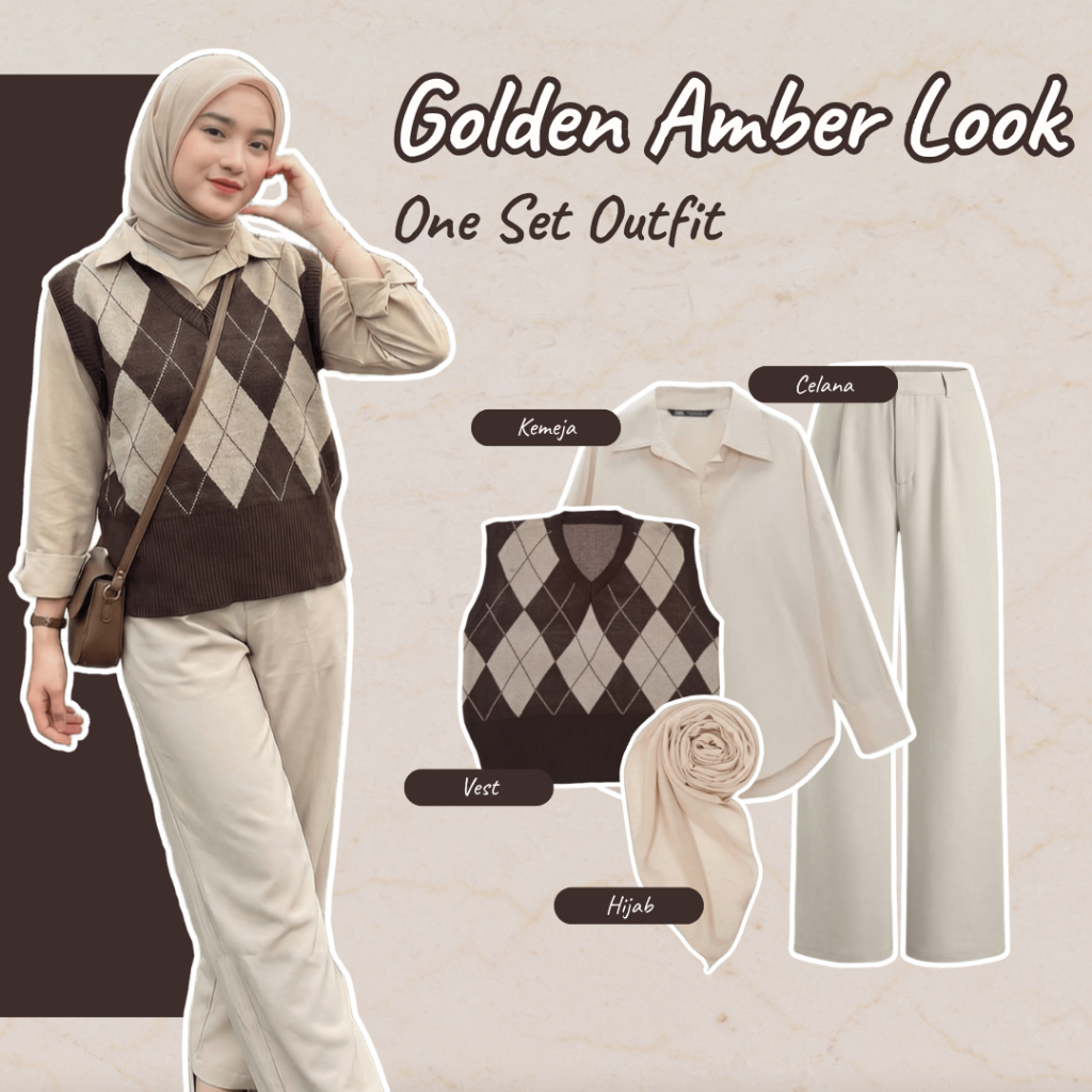 One Set Wanita Remaja | Kemeja, Vest, Celana, Hijab | Outfit 1 Set Wanita Hijab, OOTD, Baju Cewek