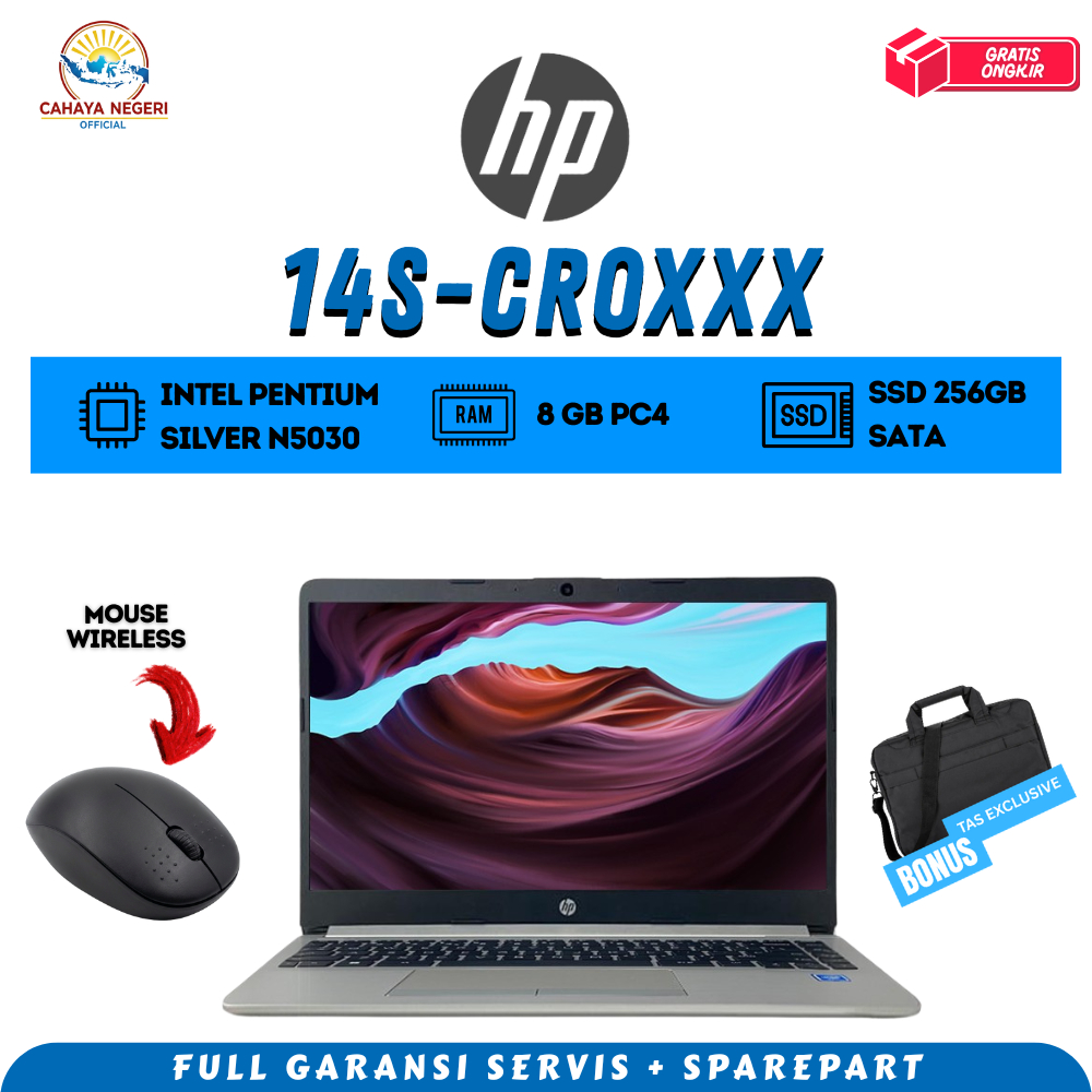 PROMO BARU LAPTOP HP 14s-cr0xxx Intel N5030 RAM 8GB SSD 256GB LAYAR FULL HD Windows 11 ORIGINAL FREE