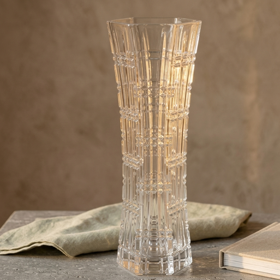 Vas Bunga Kaca Kristal Estetik 30cm - Vas Bunga Meja Ruang Tamu Mewah Living Home