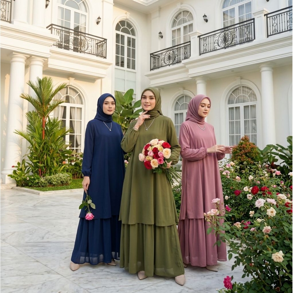 Gamis Malaysia Anggun Bahan Cerruty/Gamis Malaysia Ld 100-130 Bahan Ceruty Babydoll full puring/Dres