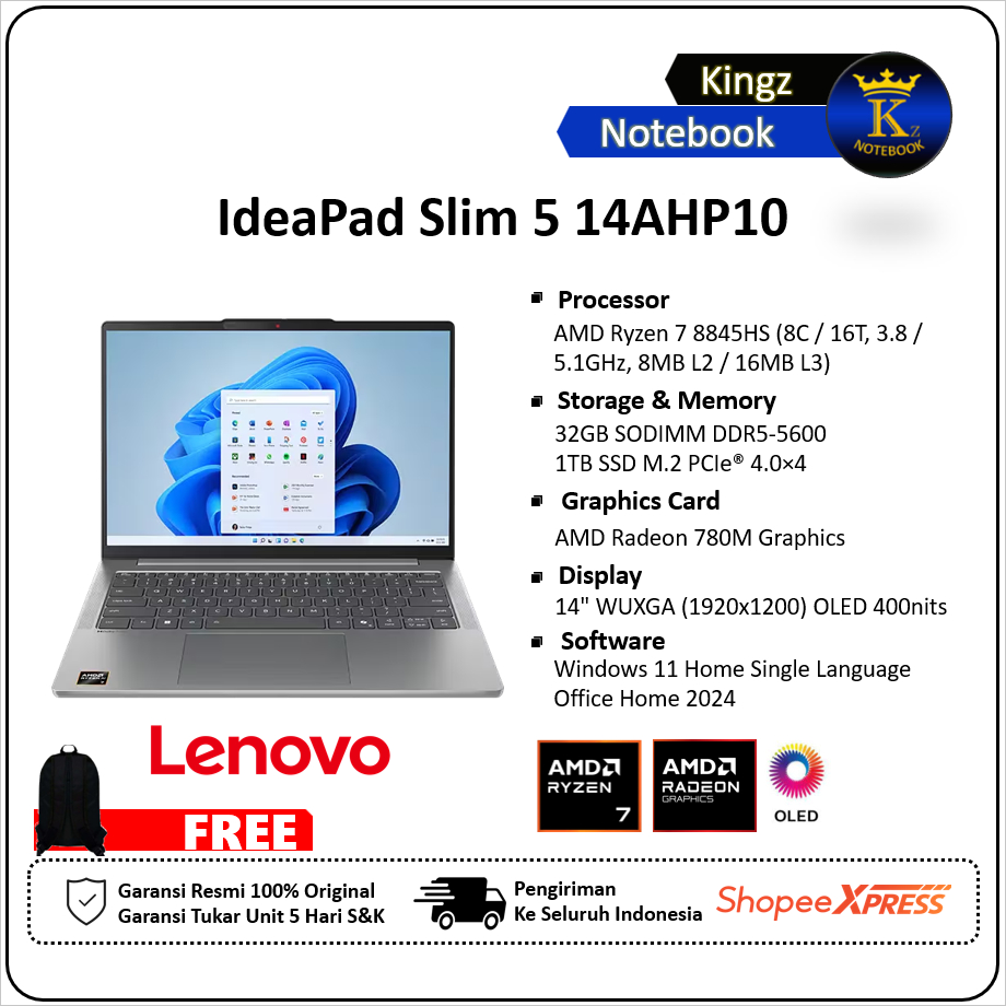 Lenovo IdeaPad Slim 5 Ryzen 7 8845HS 32GB 1TB SSD Win11+Office 2024 14" WUXGA OLED