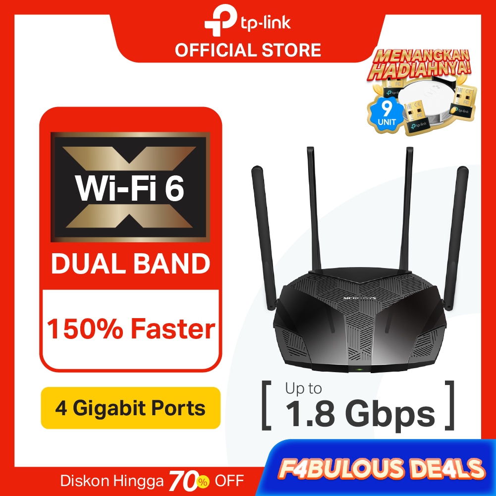 TP-Link | Mercusys MR70X | AX1800 WiFi 6 Router | Dual Band | Gigabit | WPA3 | VPN | Access Point