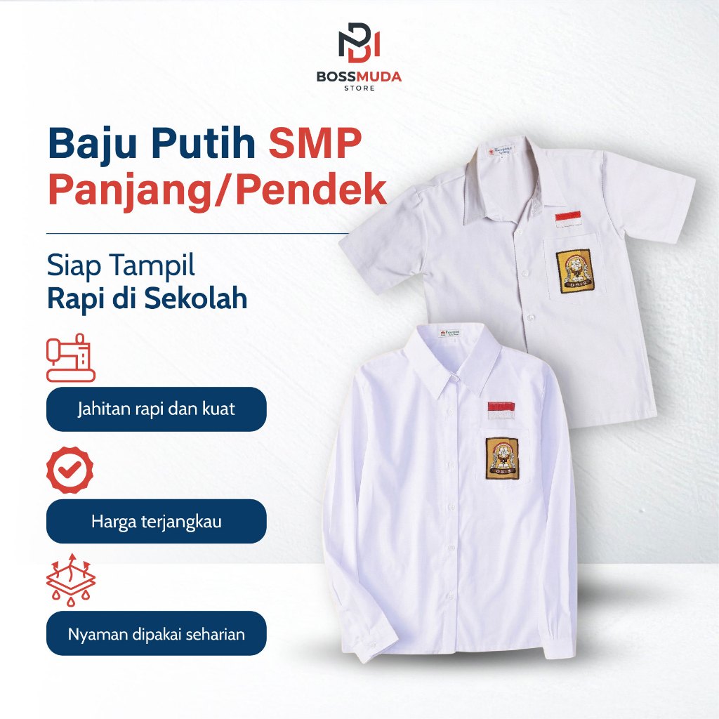 Kemeja Putih Seragam Smp Lengan Pendek Panjang Bahan Katun Oxford Lembut Tidak Terawang