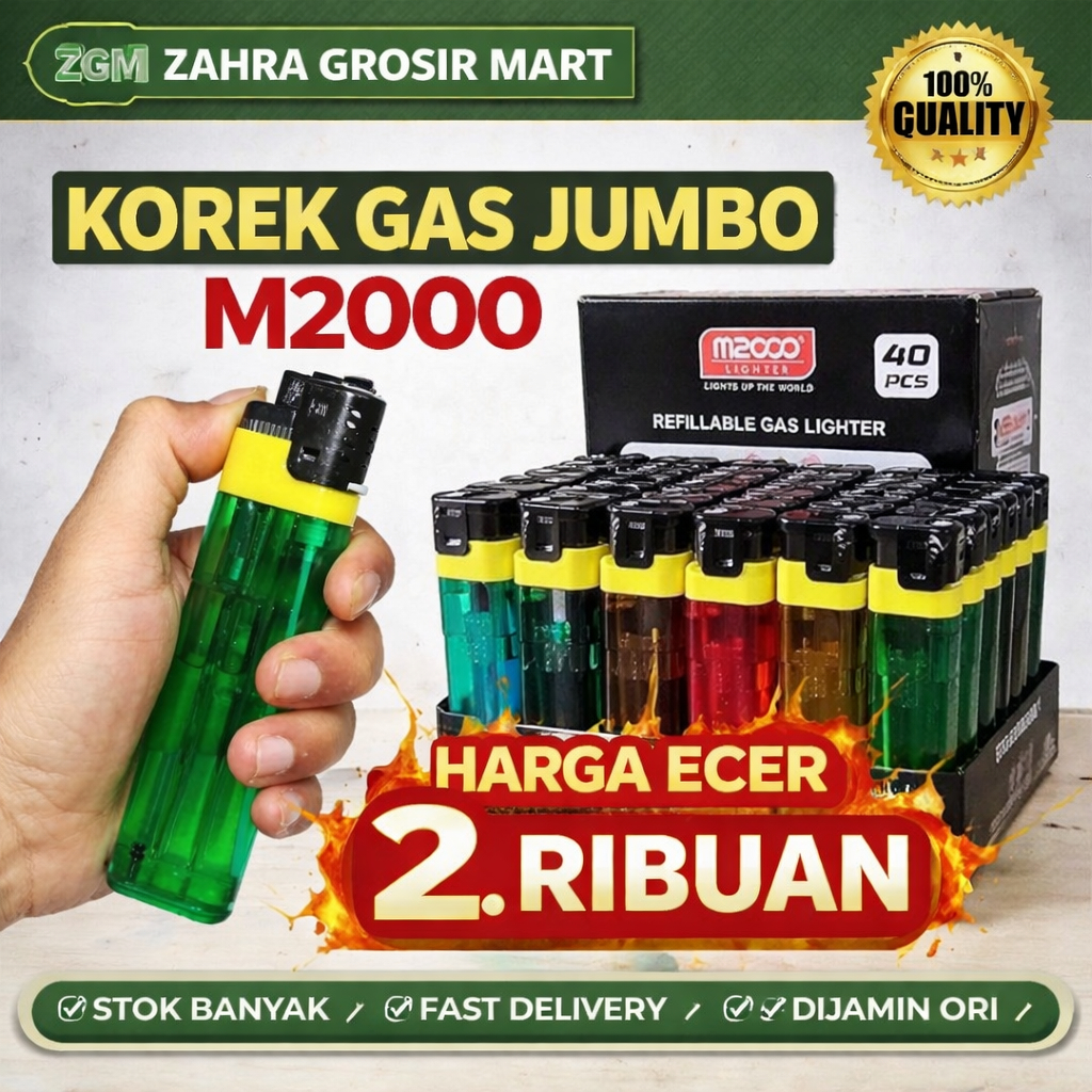 Korek Gas Jumbo M2000 MJL-001JF Korek Api Besar Refill Gas Murah Tahan Lama