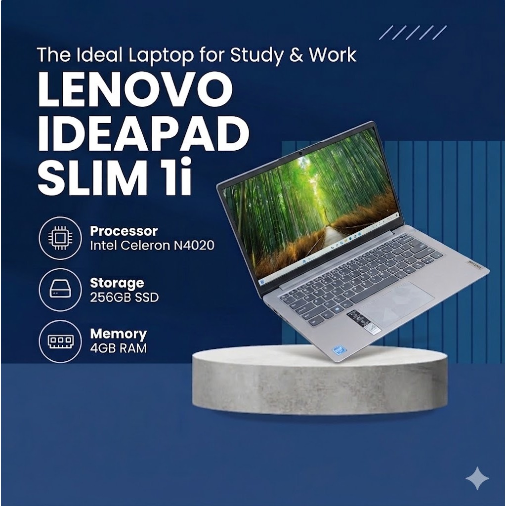 Laptop Lenovo Ideapad Slim 1i Intel Celeron N4020 Ram 8GB SSD 256GB Normal Siap Pakai - Leptop Lapto