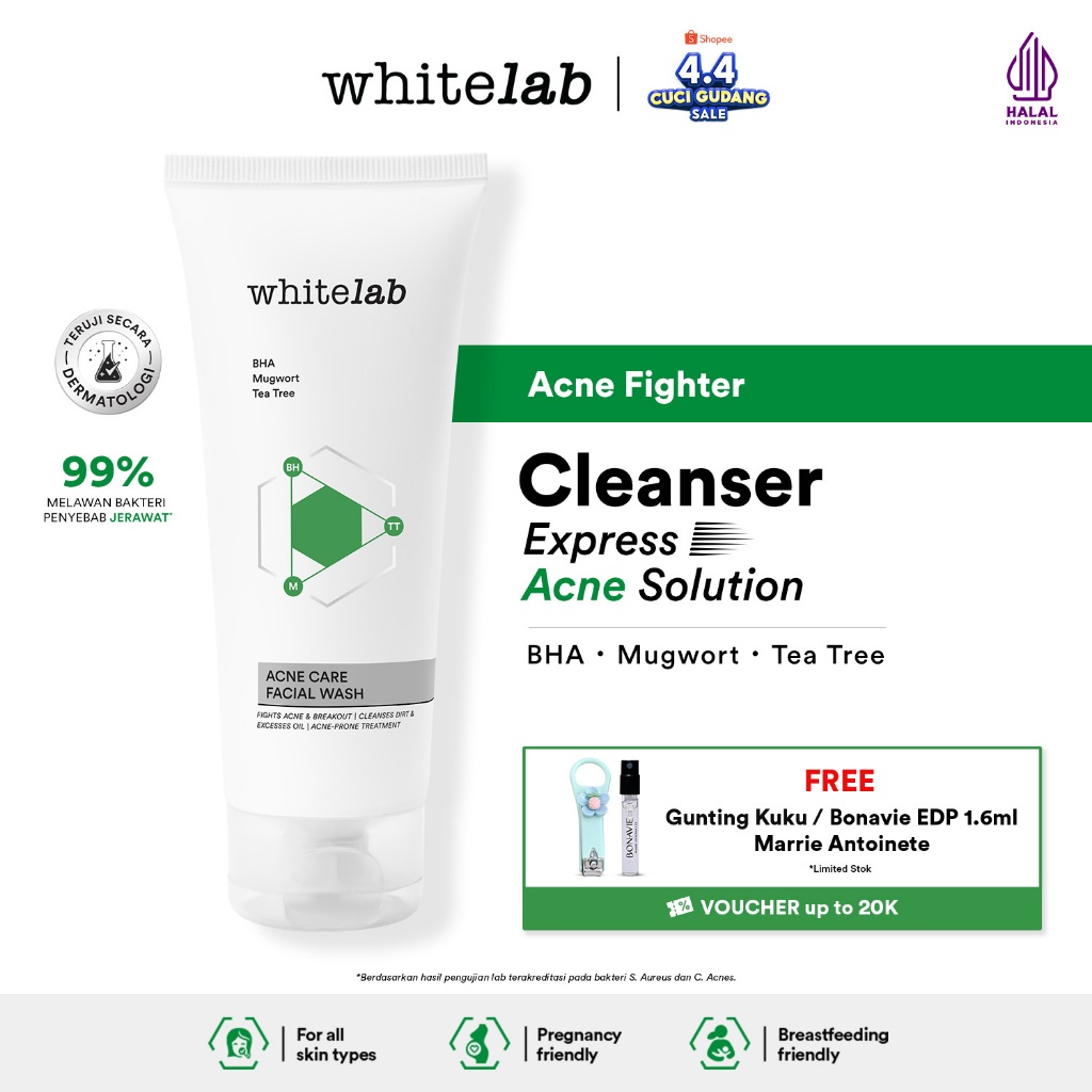 Whitelab Acne Care Facial Wash - Sabun Cuci Muka Untuk Kulit Jerawat Kontrol Minyak Berlebih Anti Ba