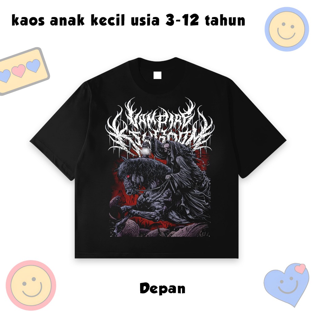 Kaos Distro Anak kecil usia 3 - 12 Tahun Motif Metal Hitam Horsviction Vampire Kingdom