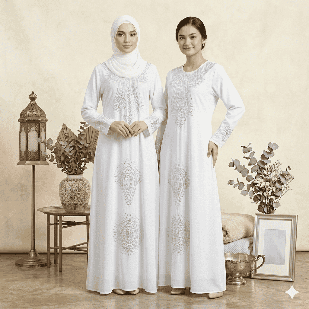 Gamis Jersey Putih Renda Payet