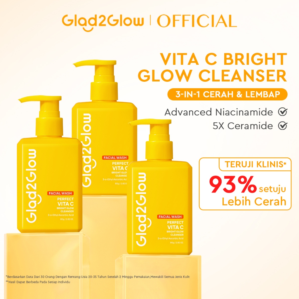 Glad2glow Perfect Vita C Bright Glow Cleanser Vita C Cleanser 3in1 Brightening facial wash skincare 