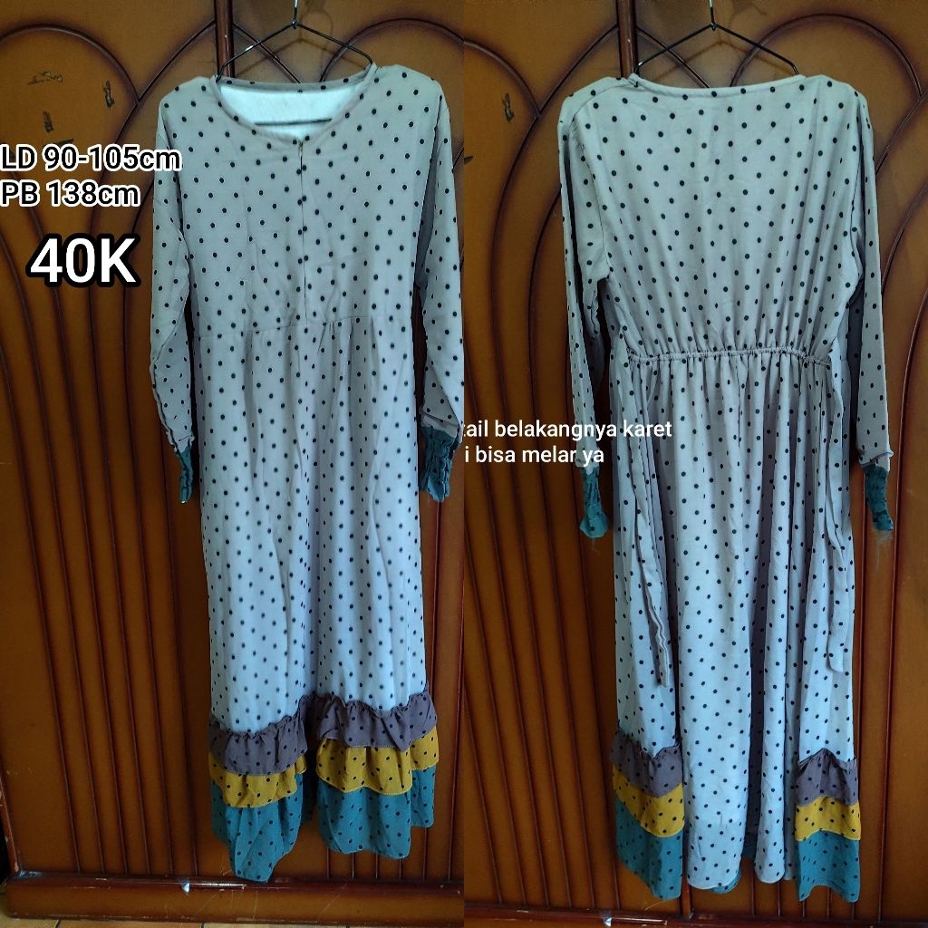 preloved gamis Pulkadot renda bawah