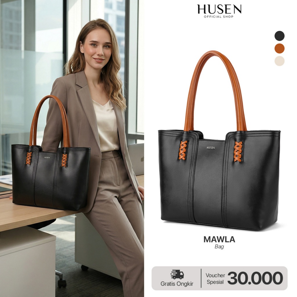 HUSEN Tote Bag Wanita Mawla Shoulder Bag Tas Kerja Wanita Kulit Terbaru 2025 - Tas Besar Elegan dan 