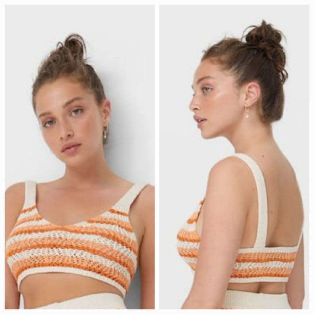ZARA Striped Crochet Crop Top Knit Stripes Orange Tank Top Summer Cropped TankTop Stripe Bralette